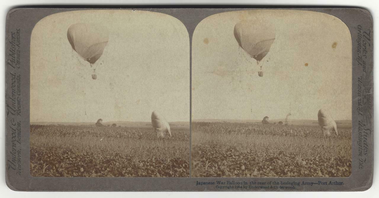 1905 Underwood Stereo Card showing the Japanese spy Balloon used during the Russo Japanese war.jpg