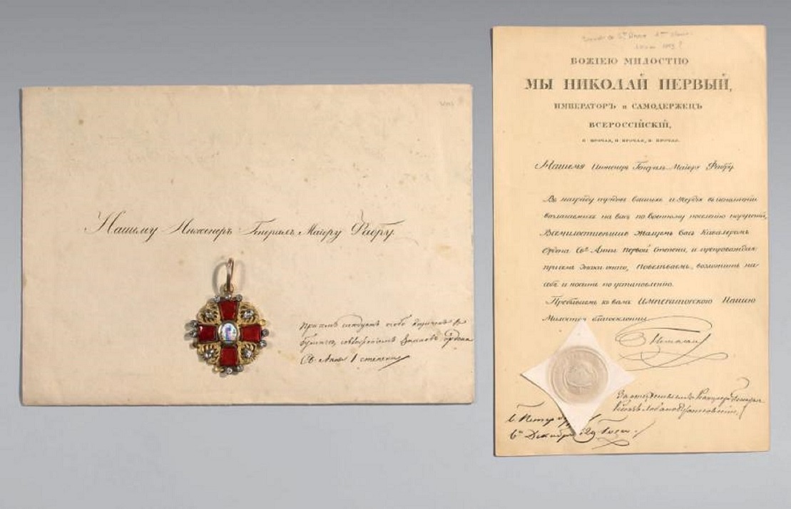 1st class St. Anna order awarded in 1829 to Major General  Alexander Yakovlevich Fabre.jpg