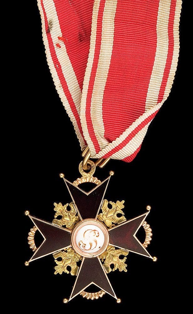 3rd class Order  of St. Saint  Stanislaus with flat black dark cherry enamel.jpg