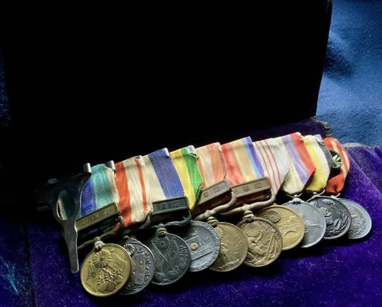 Japanese medal bar with 1907 Korean Crown Prince  Wedding commemorative medal.jpg