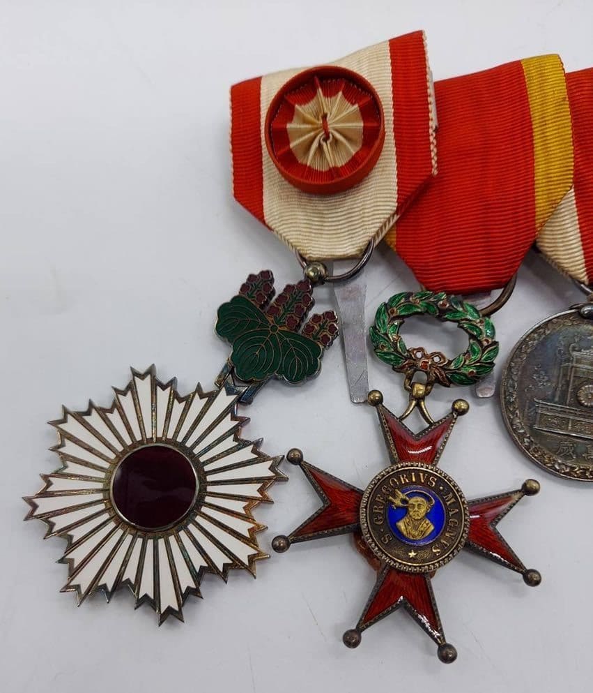 Japanese medal bar with Order of St.Gregory the Great.jpg