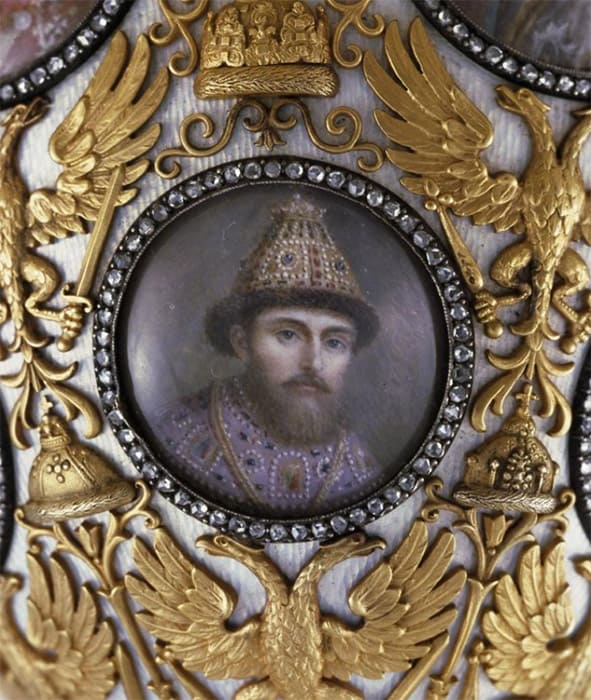 Miniature portrait of Tsar Alexei Mikhailovich. St. Petersburg, 1913. Firm of K. Fabergé, master G. Wigstrom..jpg