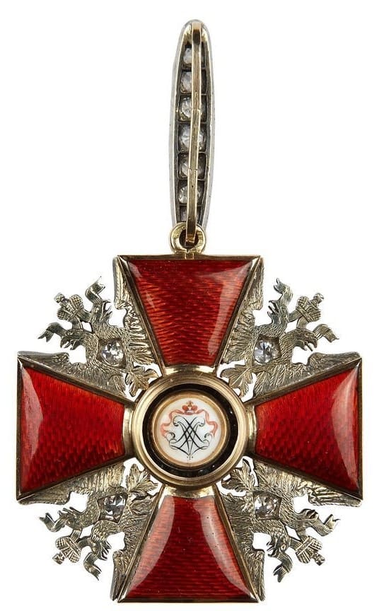 Order of Saint Alexander Nevsky with Diamonds  made made by Ivan Vasilievich Osipov И.О workshop.jpg