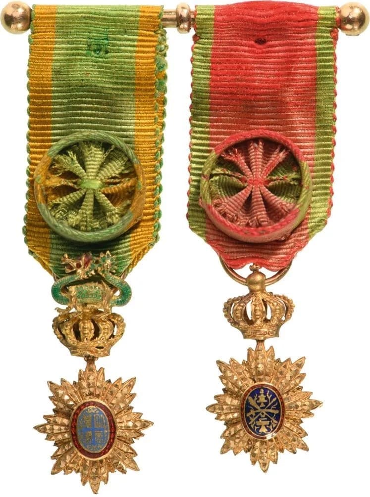 Order of the dragon of Annam & Order of Cambodia Officer miniature Medals bar.jpg