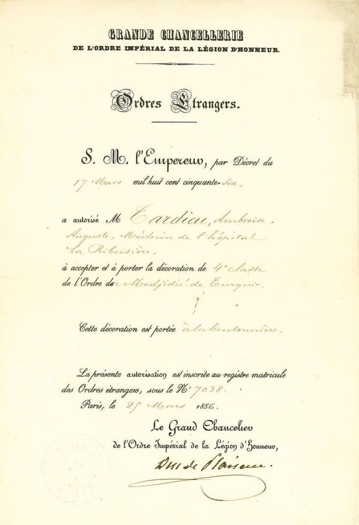 Rare full set of document  for the 4th class Order of the Medjidie.jpg