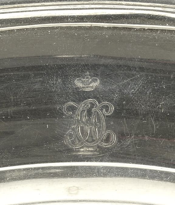 Silver platter from the dowry service   of Grand Duchess Olga Nikolaevna Romanova.jpg