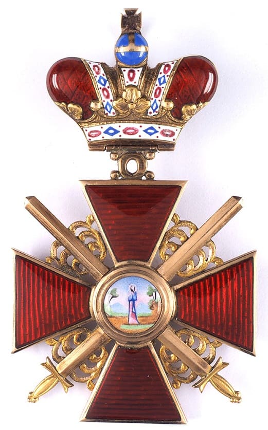 Знак ордена Св. Анны II степени с короной и мечами подделка.jpg