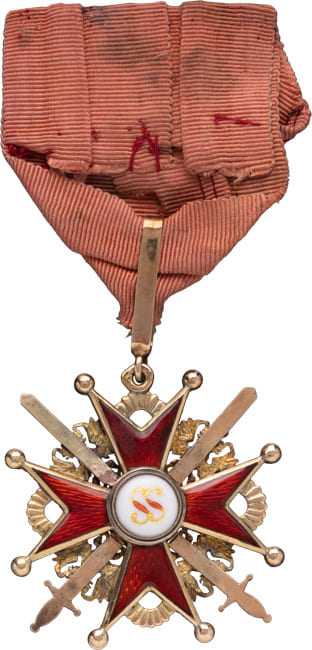 Знак ордена  Святого Станислава 3-й степени с мечами клеймо ПС.jpg