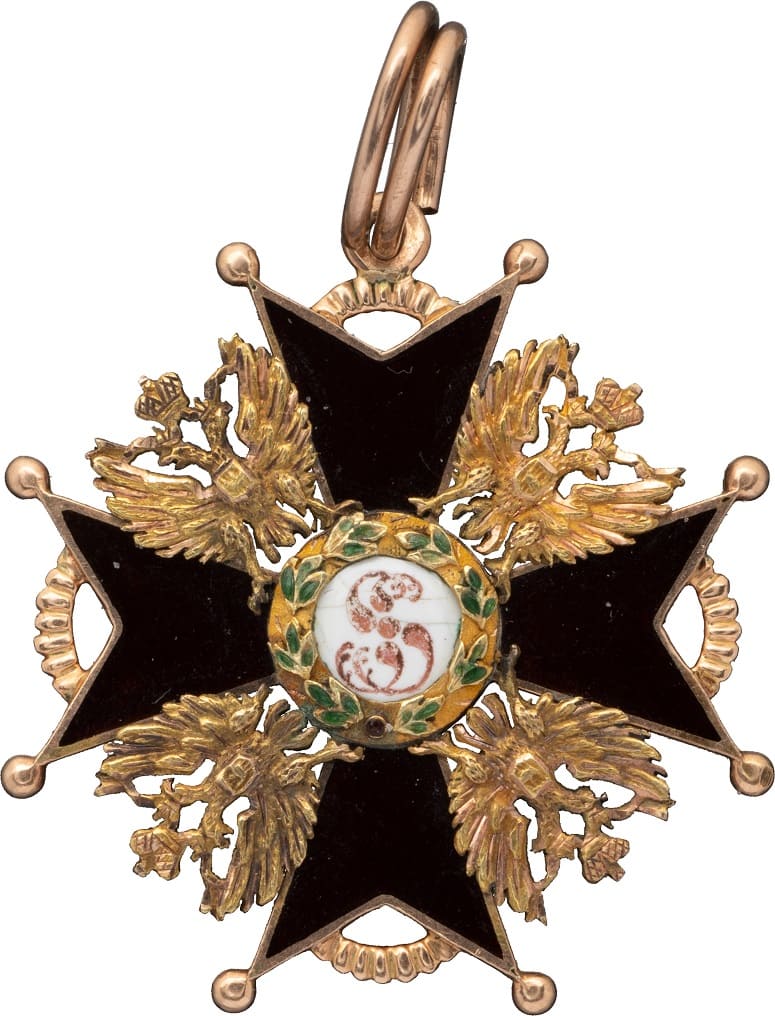 Знак ордена Святого Станислава 3-й степени темной эмали  Никольс и Плинке.jpg